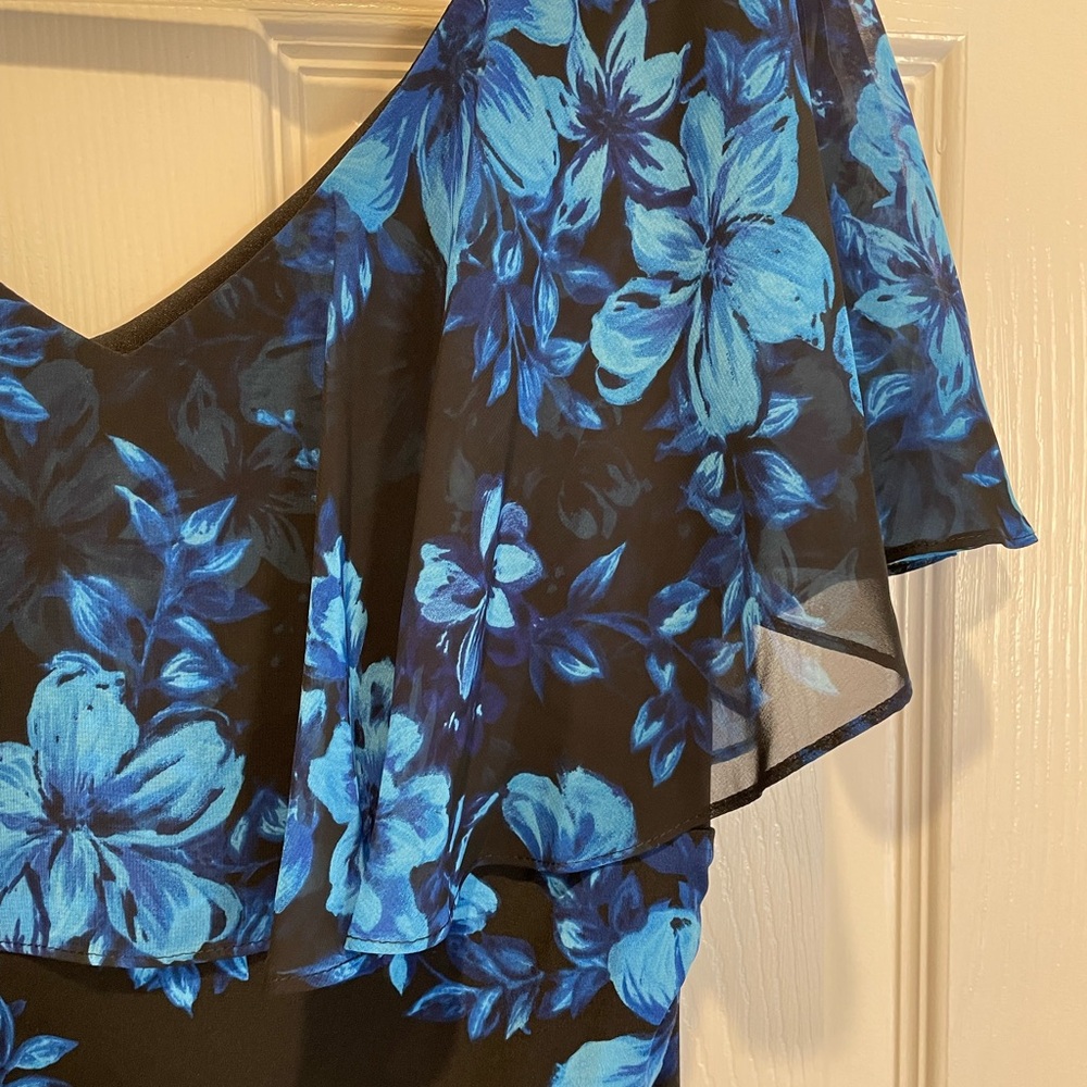 Connected Apparel Blue Flutter Sleeve Sheath Dress - Picture 3 of 6